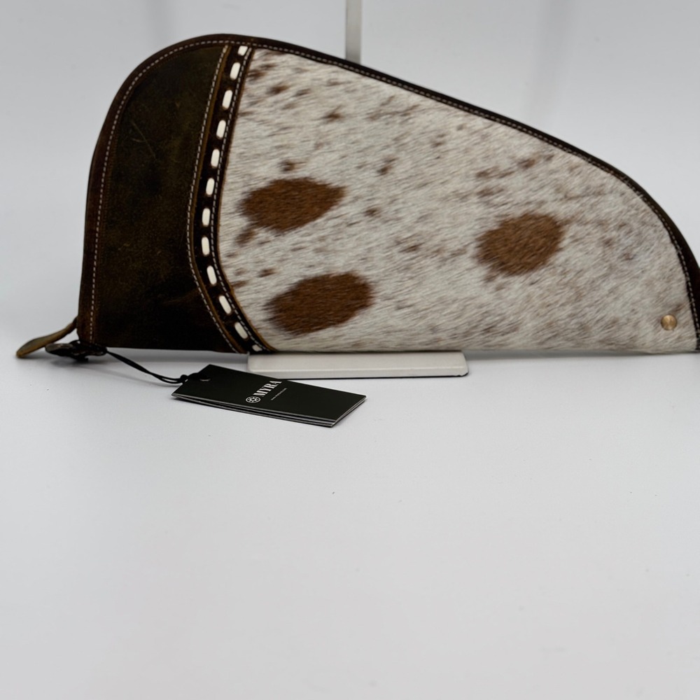 Myra Dusty Trail Pistol Pouch Case 15in Brown White Cowhide Suede S-9595 New